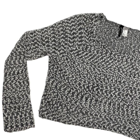 Popcorn Knit Crop Top Long Sleeve Black White Med Stretch Divided Basic Textured - Picture 1 of 10